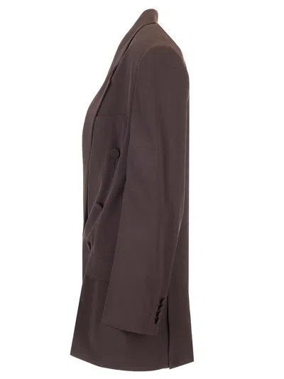 Saint Laurent Silk Crepe Doble- Breasted Blazer Jackets Brown In Brown