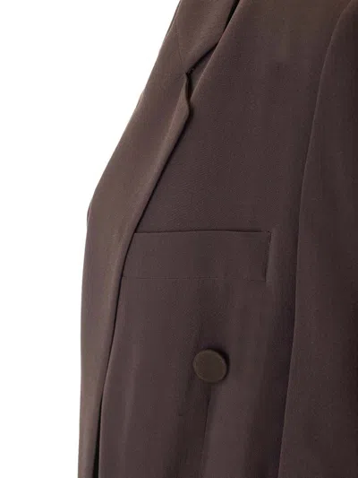 Saint Laurent Silk Crepe Doble- Breasted Blazer Jackets Brown In Brown