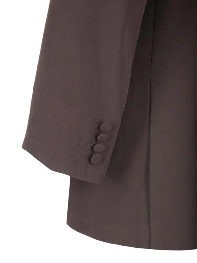 Saint Laurent Silk Crepe Doble- Breasted Blazer Jackets Brown In Brown