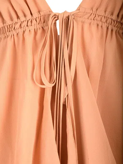 Chloé Silk Georgette Ruffled Top Tops Brown In Brown