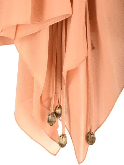 Chloé Silk Georgette Ruffled Top Tops Brown In Brown