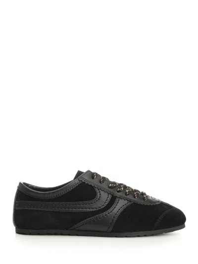 Dries Van Noten Women Black Low-top Sneakers With Two-tone Lace-up In Suede Woman In Black