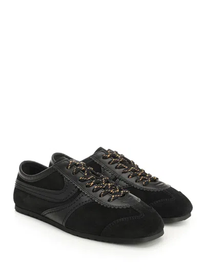Dries Van Noten Women Black Low-top Sneakers With Two-tone Lace-up In Suede Woman In Black