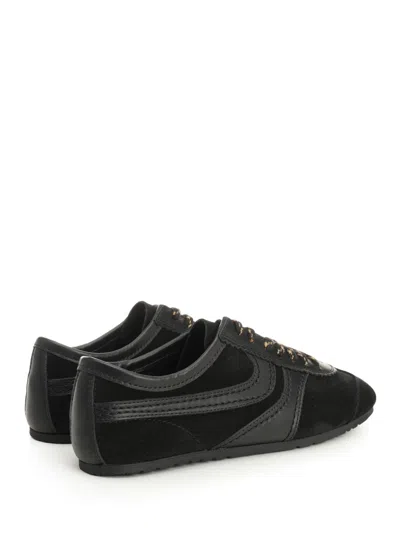 Dries Van Noten Women Black Low-top Sneakers With Two-tone Lace-up In Suede Woman In Black