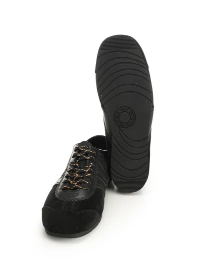 Dries Van Noten Women Black Low-top Sneakers With Two-tone Lace-up In Suede Woman In Black