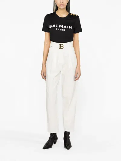 Balmain T -shirt Paris Logo Print Black In Black