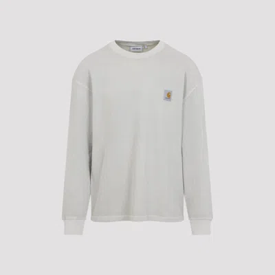 Carhartt Wip Fleur De Sel White Cotton Long Sleeves Vista T-shirt In Gray