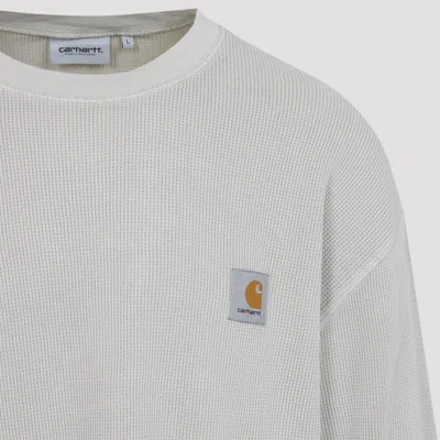 Carhartt Wip Fleur De Sel White Cotton Long Sleeves Vista T-shirt In Gray