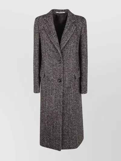 Tagliatore Herringbone Long Sleeve Coat Side Pockets In Gray