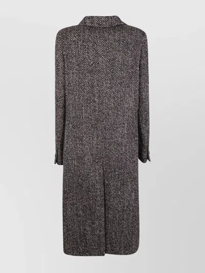 Tagliatore Herringbone Long Sleeve Coat Side Pockets In Gray