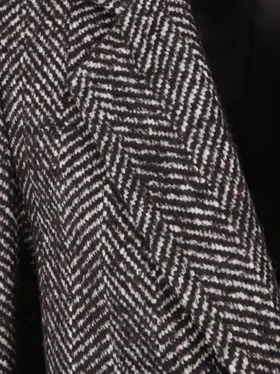 Tagliatore Herringbone Long Sleeve Coat Side Pockets In Gray