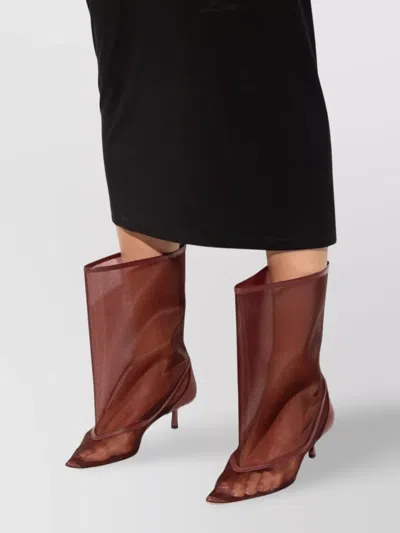 Jacquemus Mid-calf Stiletto Boots Mesh Overlay In Red