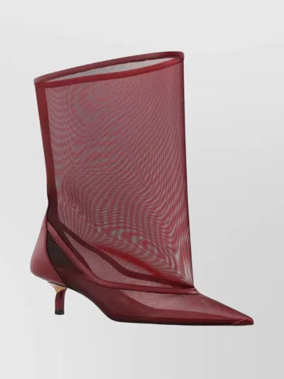 Jacquemus Mid-calf Stiletto Boots Mesh Overlay In Red