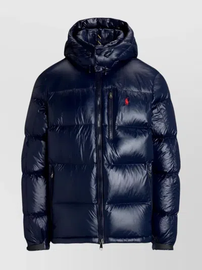 Polo Ralph Lauren Hooded Quilted Bomber Jacket Pockets In Blue