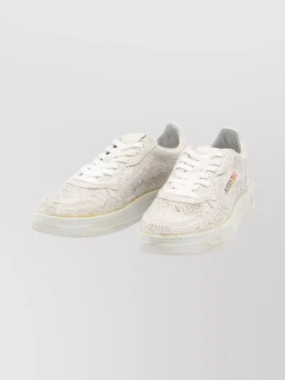 Autry Medalist Low Sneakers In Worn-out Effect Suede With Rhinestones In Gray