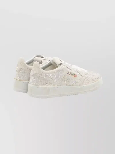 Autry Medalist Low Sneakers In Worn-out Effect Suede With Rhinestones In Gray