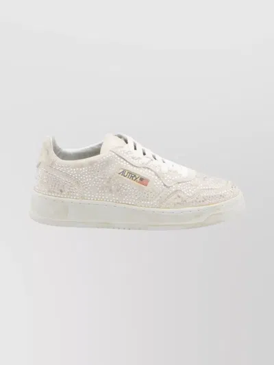 Autry Medalist Low Sneakers In Worn-out Effect Suede With Rhinestones In Gray