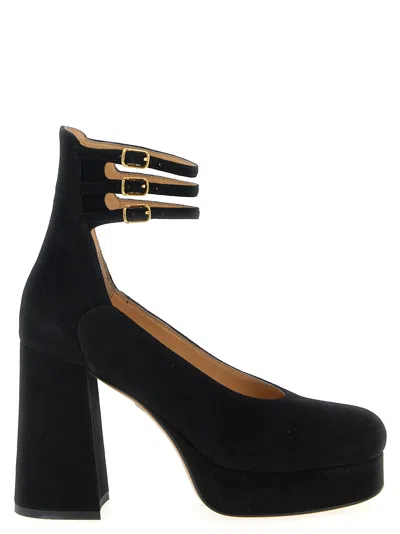 Chloé Loti Suede Platform Block-heel Pumps In Black