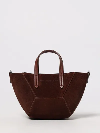 Brunello Cucinelli Women Brown Crossbody Bag With Adjustable And Removable Shoulder Strap In Suede W In Burgundy