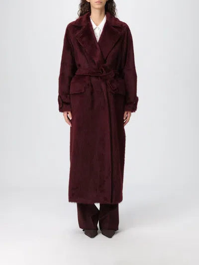 Max Mara Long Alpaca Wool Coat Pockets In Burgundy