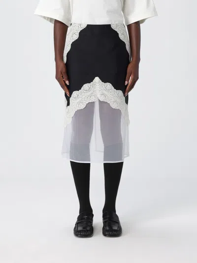 Jil Sander Lace And Organza Wool Skirt In Black