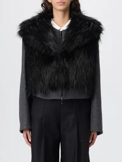 Emporio Armani Cropped Jacket With Faux Fur Trim In Black