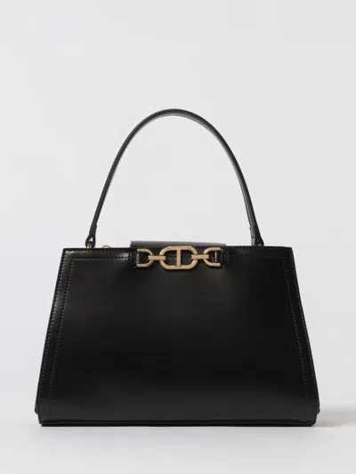 Twinset Twin-set Structured Black Handbag With Gold-tone Clasp In Black