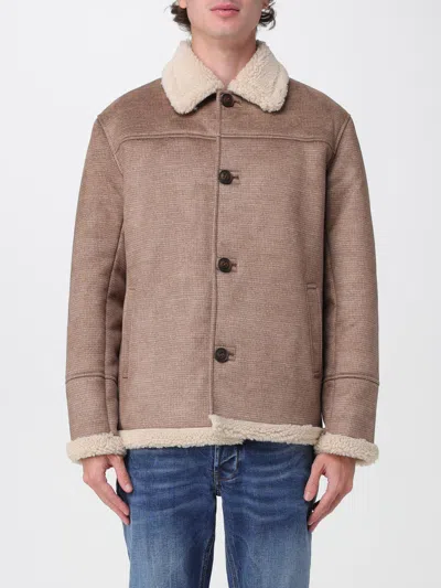 Mc2 Saint Barth Shearling Collar Coat In Brown