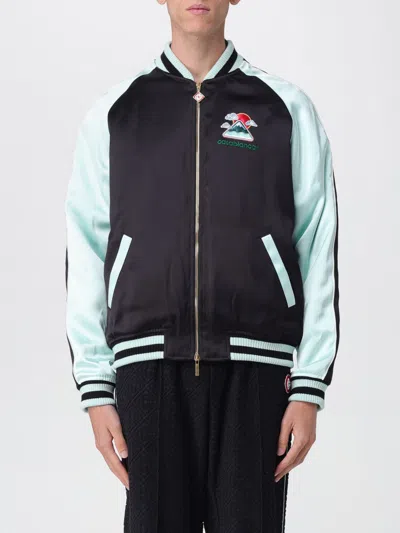 Casablanca Denim Bomber Jacket With Embroidered Logo In Multi