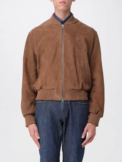 Ami Alexandre Mattiussi Goat Suede Jacket In Brown
