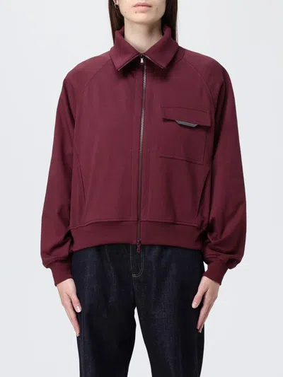Brunello Cucinelli Collared Neck Sweatshirt With Shiny Flap Detail In Burgundy
