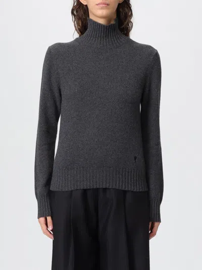 Ami Alexandre Mattiussi Fine Knit Cashmere Sweater With Classic Crew Neckline In Gray