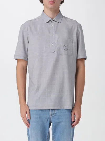 Brunello Cucinelli Virgin Wool Poplin Polo Shirt In Gray
