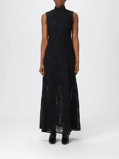 Rotate Birger Christensen Black Maxi Dress In Recycled Polyester Floral Mesh In Black