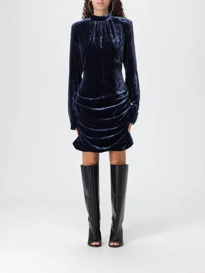 Rotate Birger Christensen Blue Mini Dress With High Neck And Rear Zip Closure In Velvet Woman In Blue