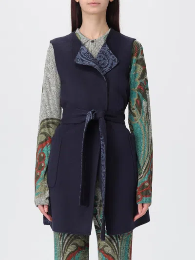 Etro Waist Belt Sleeveless Jacket Front Pockets In Blue