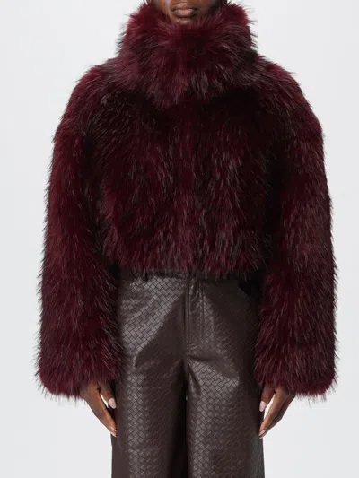 Rotate Birger Christensen Bordeaux Cropped Fur Jacket With Concealed Front Closure In Faux-fur Woman In Burgundy