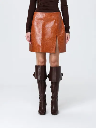 The Andamane High Waist Mini Skirt With Side Slit In Brown