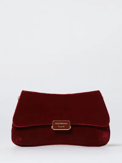 Emporio Armani Maroon Logo Clutch In Burgundy