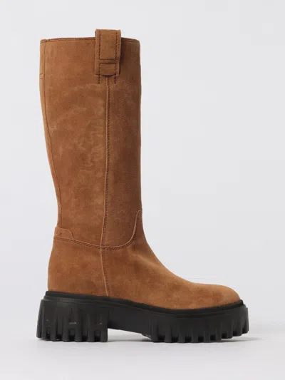 Hogan Chunky Sole Round Toe Ankle Boots In Brown