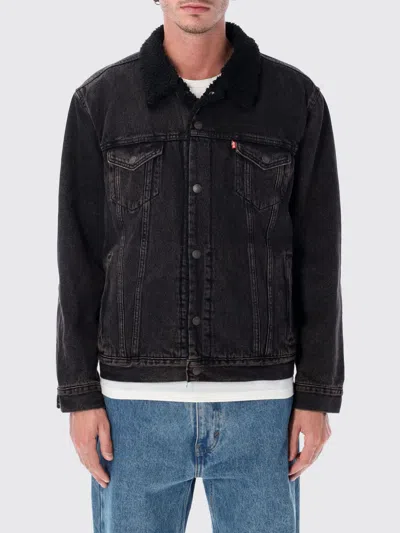 Levi's Relaxed Fit Faux Shearling Lined Denim Trucker Jacket In Black