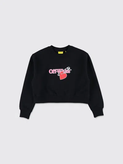 Off-white Pop Heart Crewneck Cotton-jersey Sweatshirt 4-12+ Years In Black