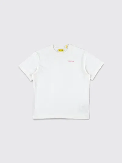 Off-white Kids White Cotton T-shirt With Pink Arrow Logo In White