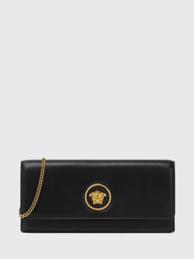 Versace Lamb Leather Chain Strap Clutch Bag In Black
