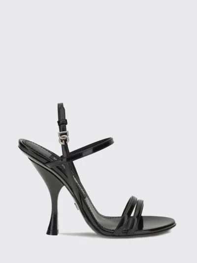 Dolce & Gabbana Black Polished Calf Leather Sandals