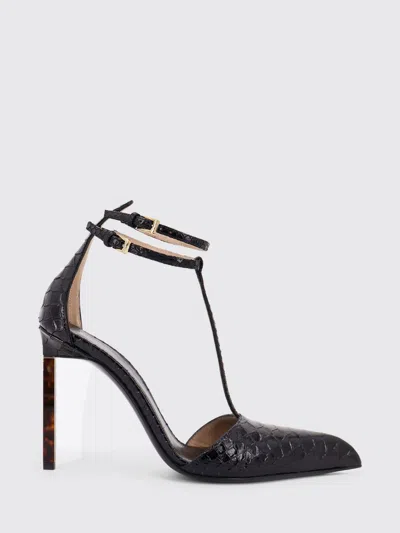 Tom Ford Python Stamped Leather Double Ankle Strap Pumps In Black