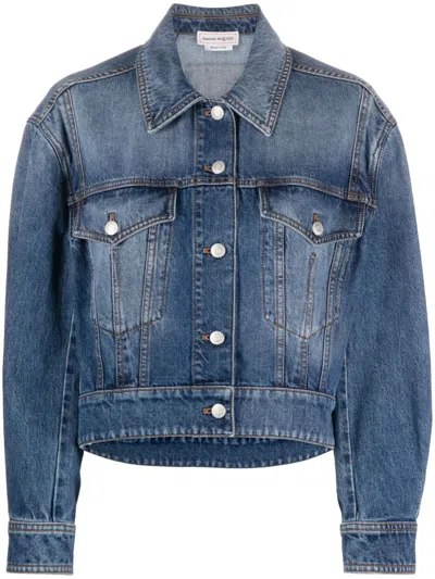 Alexander Mcqueen Denim Cocoon Jacket In Blue