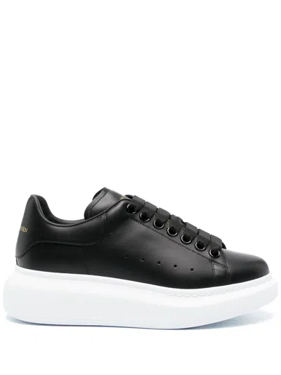 Alexander Mcqueen Black Low Top Sneakers With Logo Lettering On Tongue And Heel In Leather Woman In Multi