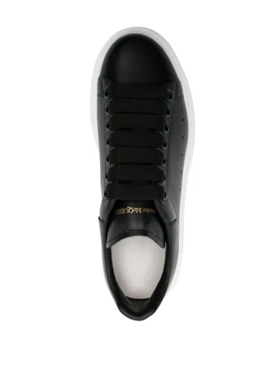 Alexander Mcqueen Black Low Top Sneakers With Logo Lettering On Tongue And Heel In Leather Woman In Multi