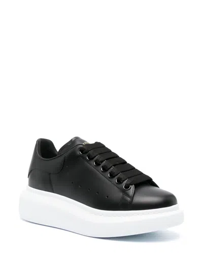 Alexander Mcqueen Black Low Top Sneakers With Logo Lettering On Tongue And Heel In Leather Woman In Multi